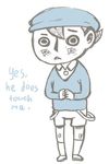  1boy blush child clothed hat kneehighs luke_triton professor_layton shorts shota solo sweater 