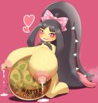 2_mouths absurd_res barbell_piercing belly big_belly big_breasts bodily_fluids body_writing breasts don't_attack_me_mawile egg egg_in_uterus english_text female generation_3_pokemon heart_symbol hi_res huge_breasts humanoid kneeling kogairoku lactating looking_at_viewer mawile multi_mouth navel navel_piercing nintendo nipple_piercing nipples outie_navel piercing pink_background pokemon pokemon_(species) pokemon_egg pregnant pregnant_female pupils red_eyes simple_background smile solo text tongue tongue_out white_pupils x-ray_view