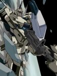  absurdres antennae armor black_background commentary dust gun gundam gundam_08th_ms_team gundam_ez8 highres holding holding_gun holding_shield holding_weapon joints kds_(0049) mecha mecha_focus mobile_suit no_humans no_pupils red_eyes robot robot_joints science_fiction shield shoulder_armor simple_background sliding submachine_gun weapon 