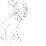  1boy chimecho commentary_request graphite_(medium) happy highres james_(pokemon) male_focus pencil pokemon pokemon_(anime) pokemon_(classic_anime) pokemon_(creature) ponytail shirt sketch smile t-shirt team_rocket traditional_media white_background yuzutan_(zvhc3728) 