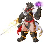  anthro bulge clothed clothing daikitei feline looking_at_viewer magic male mammal melee_weapon muscular muscular_male smile solo standing sword underwear weapon 