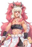  1girl auburnflight beads black_bandages breasts chest_sarashi cleavage club_(weapon) colored_pencil commentary english_commentary fire_emblem fire_emblem_fates fire_emblem_heroes highres holding holding_club holding_weapon mask mask_on_head muscular muscular_female official_alternate_costume pencil prayer_beads rinkah_(fire_emblem) rinkah_(flame)_(fire_emblem) sarashi small_breasts solo spiked_club weapon 