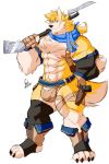  anthro bulge canine clothed clothing daikitei gun humanoid_penis looking_at_viewer male mammal muscular muscular_male pecs penis penis_base pubes ranged_weapon smile solo standing underwear weapon 