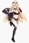 1girl absurdres ahoge alternate_animal_ears alternate_tail arm_tattoo arm_warmers bare_shoulders black_boots black_shorts blonde_hair blue_eyes blush boots breasts cleavage commentary cosplay english_commentary eyelashes full_body hair_ornament hairclip heart heart_ahoge highres indie_virtual_youtuber long_hair midriff mismatched_arm_warmers mismatched_thighhighs momote_(vtuber) momote_(vtuber)_(cosplay) navel one_side_up open_mouth outline panties paw_pose red_panties short_shorts shorts simple_background skunk_ears skunk_girl skunk_tail smile solo standing standing_on_one_leg star_(symbol) star_tattoo tattoo underwear very_long_hair virtual_youtuber white_background yellow_outline yenko_(vtuber) yenkoes zettai_ryouiki 