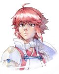  1girl auburnflight colored_pencil fire_emblem fire_emblem_fates hinoka_(fire_emblem) japanese_clothes looking_at_viewer pencil portrait red_eyes red_hair short_hair solo 
