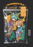  1boy 1girl 2024 absurdres aqua_eyes aqua_hair arrow_(symbol) bag barcode beanie belt blazer blue_jacket braid brown_pants brown_shirt brown_shoes character_age character_name chibi chibi_only chidouin_sara closed_mouth collared_shirt commentary_request commission cuffs dated deformed double-parted_bangs empty_eyes english_text fingerprint frown green_hat green_necktie grey_background grey_shirt gun hair_between_eyes handcuffs handgun hands_on_own_hips hat height highres hiyo_box hiyori_sou hugging_own_legs in_bag in_container invisible_chair jacket kimi_ga_shine korean_commentary korean_text long_hair looking_at_viewer mini_person miniboy minigirl miniskirt mixed-language_text nape_braid necktie open_clothes open_jacket orange_hair pairing_name pale_skin pants parted_bangs pleated_skirt polka_dot polka_dot_scarf ponytail print_scarf purple_eyes purple_jacket purple_thighhighs recycling_symbol red_scarf red_skirt scarf school_uniform second-party_source shaded_face shirt shoes short_hair side_part simple_background single_sidelock sitting skirt sonobeno_high_school_uniform speech_bubble thighhighs ticket translation_request twitter_username weapon weight ziploc_bag 