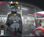  2026 2_horns anthro areola belly big_breasts black_sclera body_hair breasts canid canid_demon canine canis car clothed clothing collar demon domestic_dog facial_piercing female fur gas_station gatogenerico genitals glistening_eyelids happy_trail hellhound hi_res horn jeans_down mammal mythological_canine mythological_creature mythology nose_piercing nose_ring panties panties_down partially_clothed piercing pubes raining red_eyes ring_piercing slightly_chubby slightly_chubby_anthro slightly_chubby_female snaggle_tooth solo spiked_collar spikes tear_trough tuft underwear underwear_down vehicle vulva water wet wet_body wet_fur 