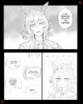  ... 2girls absurdres april_fools black_border blank_eyes blush border braid braided_hair_rings chiyo_(chiyo_okyk) closed_mouth ear_ornament english_commentary english_text gentildonna_(umamusume) hair_between_eyes hair_rings highres long_hair looking_ahead looking_at_viewer monochrome multicolored_hair multiple_girls open_mouth orfevre_(umamusume) raised_inner_eyebrows spoken_ellipsis tearing_up umamusume v-shaped_eyebrows yuri 