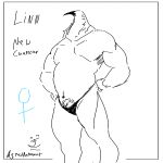  absurd_res armedantagonist avian beak clothing feathers female hands_on_hips hi_res humanoid linn_(armedantagonist) muscular muscular_female pecs solo standing thong underwear white 