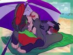 69_position anthro anus ball beach beach_ball black_body black_fur black_hair bodily_fluids border clothing clothing_aside cloud cunnilingus demon detailed_background duo eyes_closed fellatio female fur genital_fluids green_body green_fur hair hamlet_(hamlet) hand_on_butt hand_on_tail hi_res inflatable lagomorph leporid licibun male male/female mammal nonbinary_(lore) oral panties panties_aside partially_submerged penile public public_sex rabbit red_body red_fur saliva sand sea sex signature standing_in_water styx_(licibun) succubus tail tan_body tan_fur tongue towel umbrella underwear underwear_aside vaginal vaginal_fluids water