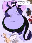  2_horns 4_claws 4_fingers absurd_res ailurid ambiguous_anthro ambiguous_gender anthro bed belly big_belly big_breasts biped black_body black_tail black_wings blorp bone box breasts cherry_jubilee_(strawberrymilkdog) claws container countershade_tail countershade_torso countershading crumbs daiquiri_(strawberrymilkdog) doughnut_box dragon english_text extended_sound_effect female female_anthro fingers floating_wings furniture green_emanata green_text groan gurgle_(sound_effect) hi_res horn huge_belly inanimate_object iris_(frenchiekrueger) mammal mythological_creature mythological_scalie mythology obese obese_ambiguous obese_anthro obese_female on_bed overweight overweight_ambiguous overweight_anthro overweight_female pillow pizza_box plushie purple_body purple_countershading red_panda rumbling_stomach scalie skull skull_dragon skull_head solo sound_effect_variant sound_effects strawberrymilkdog tail tail_tuft talking_to_viewer text tuft unusual_anatomy unusual_wings white_horn wings 