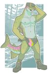 2026 5_fingers adipose_fin anal_fin anthro aquatic areola artist_name biceps black_boots black_clothing black_footwear black_hat black_headwear black_sarong black_socks boots clothed clothed_anthro clothed_male clothing collarbone dated deltoids dorsal_fin evergreen_tree fin fingers fish fish_hook flat_colors footwear forest gills green_body green_boots green_clothing green_eyes green_fin green_footwear green_hat green_headwear green_sarong green_scales green_socks grey_body grey_fin grey_scales grey_spots hand_behind_head hat headgear headwear hi_res hook humanoid_hands looking_aside male male_anthro markings multicolored_body multicolored_boots multicolored_clothing multicolored_footwear multicolored_hat multicolored_sarong multicolored_scales multicolored_socks muscular muscular_anthro muscular_male navel nipples non-mammal_nipples open_mouth outline outside pecs pink_body pink_boots pink_clothing pink_footwear pink_hat pink_headwear pink_sarong pink_scales pink_socks plant pupils rainbow_trout river salmonid_(fish) scales shoes snarkysardine snout socks solo spots spotted_body spotted_fin spotted_scales tail tail_fin teal_areola teal_body teal_nipples teal_scales teeth text topless topless_anthro topless_male tree trout two_tone_fin white_boots white_clothing white_footwear white_outline