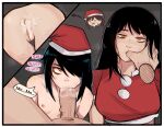  3girls absurdres after_anal black_hair blush brown_hair chainsaw_man christmas clothed_female_nude_female clothed_female_nude_male commentary cum cum_in_ass cut-away dress english_text fellatio finger_in_another's_mouth flat_chest foursome group_sex hair_ornament hair_over_one_eye hairclip hat higashiyama_kobeni highres long_hair mole mole_under_eye multiple_girls multiple_moles nayuta_(chainsaw_man) nude oral penis ponytail pov pov_crotch red_dress ringed_eyes santa_costume santa_dress santa_hat scar scar_on_cheek scar_on_face scar_on_nose sidelocks single_sidelock sound_effects speech_bubble sweat thumb_sucking veins veiny_penis white_trim yellow_eyes yoru_(chainsaw_man) zero_dead_zone 