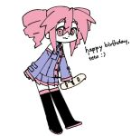  1girl :3 baguette boots bread bright_pupils buttons character_name commentary detached_sleeves dot_nose english_commentary food happy_birthday holding_bread kasane_teto kasane_teto_(utau) looking_at_viewer purple_shirt purple_skirt purple_sleeves red_eyes red_hair red_trim shirt simple_background skirt solo thigh_boots treebarkagain utau white_background white_pupils 
