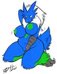  alternate_color anthro anthrofied avian big_breasts blaziken breasts cappuccino cappucola chest_tuft chubby female green_nipples kneeling light_blue_eyes nintendo nipples pok&#233;mon pok&#233;morph pokemon pussy seductive tuft video_games 