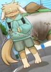 2025 3_toes absurd_res angle_view anthro backpack backpack_strap bar_emanata blue_bottomwear blue_clothing blue_hoodie blue_shorts blue_topwear blush bottomwear clothing cutaway dipstick_tail drawstring_topwear emanata endoudouhu eyes_closed eyewear feces feces_bulge feces_in_underwear feet fur glasses hand_on_belly hi_res hoodie japanese_text low-angle_view male mammal markings multicolored_body multicolored_fur open_mouth outside plant pooping power_lines rear_view shorts soiling soiling_clothing solo sound_effects standing standing_on_toes tail tail_markings tan_body tan_fur text toes topwear tree two_tone_body two_tone_fur underwear walking white_body white_fur white_tail_tip