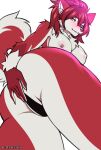 absurd_res anthro black_clothing black_panties black_underwear blush breasts butt butt_focus butt_pose butterfliess canid canine canis clothed clothing countershade_arms countershade_butt countershade_tail countershade_torso countershading digital_drawing_(artwork) digital_media_(artwork) erect_nipples female fluffy fluffy_chest fur hair hand_on_butt hi_res looking_at_viewer mammal nipples panties pose presenting presenting_hindquarters red_body red_fur red_hair red_wolf simple_background smile smiling_at_viewer solo tail topless topless_anthro topless_female tuft underwear white_background white_body white_fur wolf yellow_eyes
