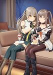  2girls absurdres ajitae armband cake cake_slice food fork fruit girls'_frontline girls'_frontline_2:_exilium highres holding holding_cake holding_food holding_fork holding_plate k2_(girls'_frontline) knee_pads lainie_(girls'_frontline_2) multiple_girls one_side_up plate single_knee_pad star-shaped_pupils star_(symbol) strawberry strawberry_cake symbol-shaped_pupils ump40_(girls'_frontline) yellow_armband yoohee_(girls'_frontline_2) 
