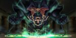  1boy absurdres ankh arm_up aura card chain clenched_hands colored_sclera colored_skin duel_monster energy exodia_necross exodia_the_forbidden_one facial_mark floating floating_card forehead_mark glowing glowing_eye glowing_eyes highres jacket magic_circle red_eyes spiked_hair standing summoning thomas_pak yami_yugi yu-gi-oh! yu-gi-oh!_duel_monsters 