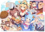  3girls akai_haato aqua_eyes aqua_panties bandana bikini black_bikini black_bow blonde_hair blue_eyes blue_hair blue_shorts bow bow_hairband breasts brown_eyes brown_hair chef_hat cilus_(kobo_kanaeru) cleavage commentary_request company_name copyright_notice double_bun fingerless_gloves fingernails food fork gloves goggles goggles_on_head grin haaton_(akai_haato) hair_between_eyes hair_bun hair_ornament hairband hat heart highleg highleg_panties holding holding_fork hololive hololive_indonesia inugami_korone kobo_kanaeru listener_(inugami_korone) long_hair medium_breasts miniskirt multiple_girls nail_polish navel noodles official_art one_eye_closed orange_shirt panties plate pleated_skirt ponytail purple_skirt red_bandana red_nails ringed_eyes shaved_ice shell shell_hair_ornament shirt shorts skirt small_breasts smile sparkle squiggle star_(symbol) starfish_hair_ornament sweat swimsuit teeth tied_shirt tokisaka_makoto tongue twintails two_side_up underwear virtual_youtuber 