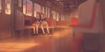  2girls ak8531848 animal_ears aqua_bow blush bow bowtie brown_hair closed_eyes closed_mouth commentary_request ear_bow ear_ribbon hair_between_eyes highres horse_ears horse_girl horse_tail leaning_on_person leaning_to_the_side long_hair mejiro_mcqueen_(umamusume) multicolored_hair multiple_girls parted_lips pleated_skirt ponytail puffy_short_sleeves puffy_sleeves purple_bow purple_bowtie purple_eyes purple_hair purple_shirt sailor_collar sailor_shirt school_uniform shirt short_sleeves sitting skirt slice_of_life streaked_hair tail thighhighs tokai_teio_(umamusume) tracen_school_uniform train_interior two-tone_hair umamusume white_hair white_sailor_collar white_skirt white_thighhighs 