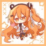  1girl a.i._voice adachi_rei alternate_hair_length_(longer) border chibi chibi_only full_body ganbaritaina_07 heart highres jacket long_hair open_clothes open_jacket orange_border orange_eyes orange_hair solo utau very_long_hair white_jacket 