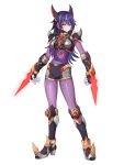  1girl absurdres adapted_costume armor armored_boots body_armor boots breasts chest_jewel commission commissioner_upload double_(mega_man) facial_mark full_body gauntlets genderswap genderswap_(mtf) hair_between_eyes highres horns knee_armor long_bangs long_hair mechanical_ears mechanical_horns medium_breasts mega_man_(series) mega_man_x_(series) mega_man_zero_(series) multicolored_hair navel non-web_source pink_eyes pink_streaks purple_hair see-through_body shorts shoulder_armor solo streaked_hair thighs transparent_background two-tone_hair uta_guipiy wrist_blades 