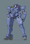 absurdres blue_background color_variation commentary_request derivative_work gundam gundam_wing highres ke_yukikaze leo_(mobile_suit) mecha mecha_focus mobile_suit no_humans original redesign robot roundel science_fiction shadow yellow_visor 