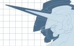  commentary_request g-self grid_background gundam gundam_g_no_reconguista ke_yukikaze mecha mecha_focus mobile_suit monochrome portrait robot science_fiction unfinished upper_body v-fin 