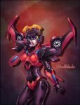  1girl airplane_wing armor blue_eyes breasts geisha highres humanoid_robot kuriko-san mechanical_wings medium_breasts metal_skin red_lips robot robot_girl shoulder_armor the_transformers_(idw) transformers windblade wings 