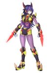  1girl absurdres adapted_costume armor armored_boots body_armor boots breasts chest_jewel commission commissioner_upload double_(mega_man) facial_mark full_body gauntlets genderswap genderswap_(mtf) hair_between_eyes highres horns knee_armor long_bangs long_hair mechanical_ears mechanical_horns medium_breasts mega_man_(series) mega_man_x_(series) mega_man_zero_(series) multicolored_hair navel non-web_source pink_eyes pink_streaks purple_hair see-through_body shorts shoulder_armor solo streaked_hair thighs transparent_background two-tone_hair uta_guipiy wrist_blades 