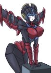  1girl absurdres airplane_wing autobot blue_eyes breasts commentary_request geisha glowing glowing_eyes highres humanoid_robot konro_yoyogei looking_at_viewer mecha mechanical_wings medium_breasts metal_skin nihongami red_thong robot robot_girl science_fiction solo the_transformers_(idw) thighs transformers transformers:_cyberverse windblade wings 