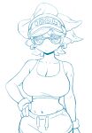 absurd_res aquatic big_breasts bodily_fluids bottomwear breasts cephalopod cleavage clothed clothing colo crop_top ear_piercing ear_ring english_text female fully_clothed gloves half-closed_eyes hand_on_hip handwear hi_res humanoid inkling marie_(splatoon) markings midriff mole_(marking) mollusk monochrome narrowed_eyes navel nintendo piercing portrait ring_piercing shirt shorts simple_background sketch solo splatoon sweat tank_top text three-quarter_portrait topwear visor white_background