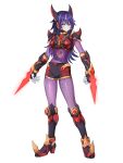  1girl absurdres adapted_costume armor armored_boots body_armor boots breasts chest_jewel commission commissioner_upload double_(mega_man) facial_mark full_body gauntlets genderswap genderswap_(mtf) hair_between_eyes highres horns knee_armor long_bangs long_hair mechanical_ears mechanical_horns medium_breasts mega_man_(series) mega_man_x_(series) mega_man_zero_(series) multicolored_hair navel non-web_source pink_eyes pink_streaks purple_hair see-through_body shorts shoulder_armor solo streaked_hair thighs transparent_background two-tone_hair uta_guipiy wrist_blades 