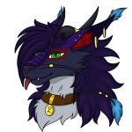 accessory anthro blep cel_shading collar dragon ear_piercing ear_ring eastern_dragon female fur green_eyes hair headshot_portrait horn horn_jewelry horn_ring hunam hunamarts jewelry mythological_creature mythological_scalie mythology piercing portrait purple_body purple_fur purple_hair ring_(jewelry) ring_piercing scalie shaded solo tongue tongue_out whiskers white_body white_fur