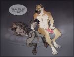 after_sex anatomically_correct anatomically_correct_genitalia animal_genitalia animal_penis anthro anus athletic athletic_male balls bed bix_(qibble) blush bodily_fluids breath canid canine canine_genitalia canine_penis canis confident cum cum_drip cum_in_ass cum_inside cum_on_balls dark_stripes digitigrade domestic_dog dominant dripping duo erection ershd fur fur_tuft furniture genital_fluids genitals happy hi_res hyaenid_penis hyena kangal knot larger_dom lean_body livestock_guardian_dog male male/male mammal manly misgendering molosser mountain_dog muscular muscular_arms muscular_chest muscular_male nude panting pastoral_dog pawpads paws penis pink_penis raised_hackles raised_tail simple_background size_difference striped_body striped_fur striped_hyena stripes submissive submissive_male tail teeth text tuft