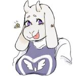 2022 bean_eyebrows breasts clothed clothing delta_rune_(emblem) fangs female floppy_ears gastropod joeun666 low_res mollusk purple_eyes simple_background snail solo symbol teeth tiddie_mcgee tongue tongue_out toriel undertale_(series) white_background