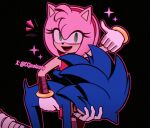  1boy 1girl amy_rose bandana bandana_around_neck black_thighhighs bracelet brown_bandana carrying carrying_under_arm chinese_commentary commentary_request czy_(2894456992) dress facepalm furry furry_female furry_male gloves green_eyes hairband jewelry red_dress red_hairband sonic_(series) sonic_boom_(series) sonic_the_hedgehog sparkle thighhighs thumbs_up twitter_username watermark white_gloves zettai_ryouiki 