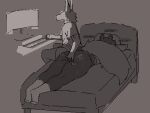 2026 2_frame_animation 5_fingers animated anthro bear bed bedroom bite_mark bottomless bottomless_anthro bottomless_male bottomwear bulge butt canid canine clothed clothed_anthro clothed_male clothing computer_monitor computer_mouse digital_media_(artwork) duo english_text fingers fluffy fluffy_tail footwear fur furniture grey_background grey_text greyscale hazen keyboard lying male male/male mammal mertvykhcrows moan monochrome multitasking neck_tuft on_bed on_front pixel_(artwork) pixel_animation rubbing rubbing_anus short short_tail shorts simple_background sitting socks spank_marks tail text tuft