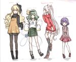  4girls adapted_costume alternate_costume apron black_boots black_choker black_dress black_hair black_hairband black_hat black_pantyhose black_shoes black_shorts blonde_hair boots bow brown_shoes character_doll character_name choker closed_mouth clothing_request commentary_request disembodied_linked_eye doll dress english_text fujiwara_no_mokou green_bow green_eyes green_skirt hair_between_eyes hairband hat highres holding holding_doll kijin_seija komeiji_koishi long_hair long_sleeves makihako_bunko mary_janes matara_okina multiple_girls open_mouth orange_apron pantyhose plaid_clothes plaid_skirt purple_shirt purple_skirt red_eyes red_sweater shirt shoes short_hair shorts skirt small_horns socks sukuna_shinmyoumaru sweater touhou very_long_hair white_hair white_shirt white_skirt white_socks yellow_bow yellow_eyes 