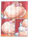  anthro belly belly_squish big_belly big_breasts breasts clothing comic cowgirl_outfit female overweight overweight_female shirt size_difference squish topwear torn_clothing torn_shirt torn_topwear virus-20 