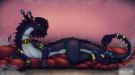 accesories blep blue_body blue_fur collar dragon ear_piercing ear_ring ear_tuft eastern_dragon female feral fur grey_body grey_fur hi_res horn horn_jewelry horn_ring hunam hunamarts jewelry looking_at_viewer lying mythological_creature mythological_scalie mythology on_side piercing pillow purple_body purple_fur purple_scales ring ring_(jewelry) ring_piercing scales scalie solo tail tongue tongue_out tuft white_body white_fur