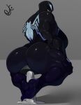  absurd_res alien alien_humanoid big_breasts big_butt black_body breasts butt chair claws digital_media_(artwork) dustyjcircus emblem empty_eyes feet female furniture hi_res huge_breasts huge_butt humanoid marvel marvel_rivals not_furry on_chair rear_view sharp_teeth she-venom sitting sitting_on_chair smile solo symbiote teeth toe_claws venom_(marvel) 