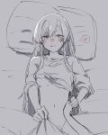  2girls absurdres blush breasts cho_kaguya-hime! clothes_lift clothes_tug collarbone commentary_request futa_with_female futanari futanari_pov greyscale heart heavy_breathing highres kage_ochi long_hair looking_at_viewer lying midriff monochrome multiple_girls navel nipples on_back pillow pov runami_yachiyo sakayori_iroha shirt_lift signature small_breasts spoken_heart spot_color 