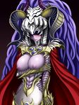  1girl archfiend_empress armor blush breasts duel_monster horns large_breasts long_hair nipples purple_skin yu-gi-oh! 