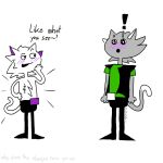  anthro asking bare_chest bedroom_eyes beefyboi belt belt_buckle black_bottomwear black_clothing black_footwear black_jacket black_pants black_shoes black_topwear blitz_(street_catz) blush bottomwear buckle chest_fur clothing cute_fangs dialogue dipstick_tail domestic_cat duo exclamation_point eyebrows fangs felid feline felis footwear fur game_(street_catz) gameboycat green_clothing green_shirt green_topwear grey_body grey_fur head_tuft hi_res hidden_text jacket male male/male mammal markings messy_fur multicolored_tail narrowed_eyes pants pose purple_belt purple_ears purple_nose raised_eyebrows seductive shirt shirtless shirtless_anthro shirtless_male shocked shoes signature simple_background smile sparkles sparkling_eyes standing stare staring_at_chest surprised tail tail_markings teeth topwear tuft white_background white_body white_ears white_fur white_nose white_tail white_tail_tip 
