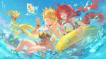  2girls alice_thymefield alice_thymefield_(sea_of_thyme) animal_ears beach blonde_hair blue_sky braid braided_twintails breasts camera camera_around_neck cleavage cloud commentary_request day dress_swimsuit eyewear_on_head facial_mark green_eyes hair_ornament heart heart-shaped_eyewear heart_facial_mark heterochromia highres innertube long_hair looking_at_viewer low_twintails meicai multiple_girls ocean official_alternate_costume one-piece_swimsuit outdoors palm_tree pink_one-piece_swimsuit rabbit_ears rabbit_girl red_eyes red_hair sand sky smile sphere_hair_ornament star_(symbol) swim_ring swimsuit thigh_strap tree twintails two-tone_one-piece_swimsuit ukinami_yuzuha ukinami_yuzuha_(tanuki_in_broad_daylight) very_long_hair water white_one-piece_swimsuit yellow_eyes zenless_zone_zero 