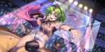  3girls animal_on_head artist_request baby_animal bird bird_wings black_shirt black_thighhighs blonde_hair blue_coat blue_eyes breasts chick closed_eyes coat collared_shirt feathered_wings game_asset gloves glowstick green_coat green_hair headphones highres holding holding_microphone jacket jewelry key key_necklace large_breasts leg_up long_sleeves looking_at_viewer medium_breasts microphone midriff monitor multiple_girls navel necklace niwatari_kutaka niwatari_kutaka_(underground_waste_ward_aligner) official_art on_head onozuka_komachi onozuka_komachi_(underground_waste_ward_ticket_puncher) open_mouth purple_jacket red_hair shiki_eiki shiki_eiki_(underground_waste_ward_depot_master) shirt shorts single_thighhigh smile solo_focus stage thighhighs third-party_source touhou touhou_lostword white_gloves white_shirt white_shorts wide_sleeves wings yellow_eyes 