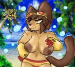  anthro areola armor beach big_areola big_breasts breasts brown_body brown_fur brown_hair bubble clothing eyewear eyewear_on_head felid feline female fur gameoverse gauntlets glitch_productions gloves goggles goggles_on_head hair hand_on_breast handwear hi_res kit_bodega mammal pattern_clothing pattern_underwear red_eyes solo splashrollup standing striped_clothing striped_underwear stripes tan_body tan_fur underwear 