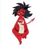  1:1 big_butt black_eyes black_hair black_horn black_lipstick bottom_heavy bottomwear butt chel_(the_road_to_el_dorado) clothed clothing cosplay crossover crossover_cosplay demon demon_humanoid dreamworks eyelashes eyeshadow female hair hellaverse helluva_boss hi_res horn horned_humanoid humanoid imp lipstick loincloth looking_at_viewer looking_back looking_back_at_viewer makeup millie_(helluva_boss) mole_under_mouth monamania open_mouth open_smile pink_clothing pink_eyeshadow pink_topwear red_body simple_background smile solo spade_tail tail tailed_humanoid the_road_to_el_dorado thick_thighs topwear white_background wide_hips yellow_sclera 